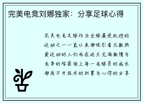 完美电竞刘娜独家：分享足球心得