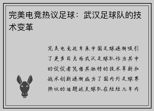 完美电竞热议足球：武汉足球队的技术变革